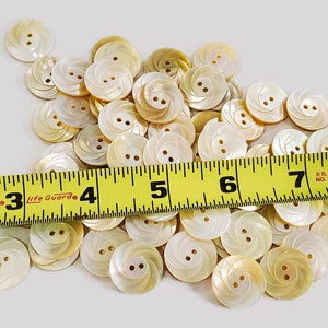 Mother of Pearl Vintage Buttons for Knitting and Sewing, 3/4 inch 19mm Natural Shell with Carved Swirls and Rainbow Shimmer, White or Gold Gold