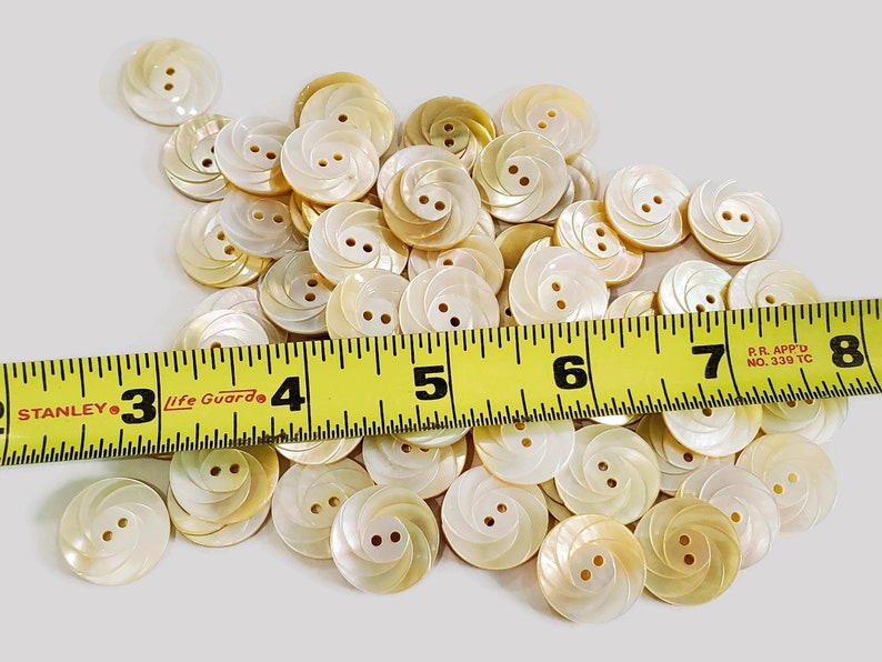 Mother of Pearl Vintage Buttons for Knitting and Sewing, 3/4 inch 19mm Natural Shell with Carved Swirls and Rainbow Shimmer, White or Gold Gold