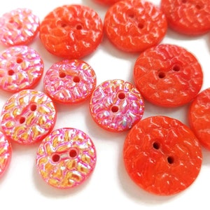 Vintage Czech Glass Buttons in Vivid Orange, 1940s Sewing Buttons with 2 Holes, 3/4 or 5/8 inch, Your Choice of Two Sizes and Finishes