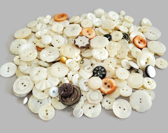 25 Vintage Mother of Pearl Button Lot in Mixed Styles, Antique 1800s to 1950s for Sewing, Knitting, and Embellishments