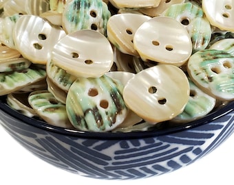 Scarce Green Snail Vintage Buttons, Nice Quality Natural Mother of Pearl, 3/4 or 5/8 inch Shell Buttons for Knitting and Sewing