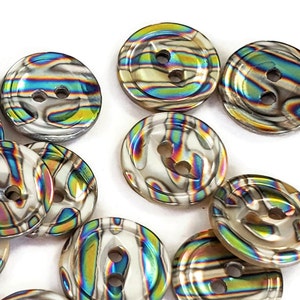 Iridescent Zebra Vintage Buttons, Peacock Striped Mother of Pearl for Sewing, Knitting Sweaters, Jewelry Beads, Style Choices, 6 Pieces Scant 5/8 in Cat Eye