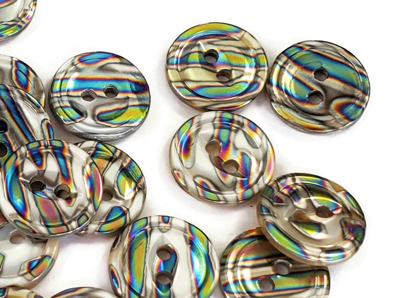 Iridescent Zebra Vintage Buttons, Peacock Striped Mother of Pearl for Sewing, Knitting Sweaters, Jewelry Beads, Style Choices, 6 Pieces Scant 5/8 in Cat Eye