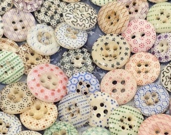 Antique China Calico Buttons Grab Bag: 1800s Vintage Sewing & Knitting Supplies