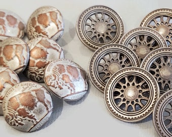 Vintage Metal Buttons in Your Choice of Styles, Buffalo Nickel or Wagon Wheel for Sewing and Knitting, 3/4 or 7/8 inch Shank Style