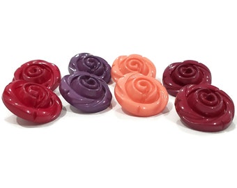 Vintage Rose Buttons in Your Choice of Colors, 3/4 inch Shank Style for Sewing and Knitting, 6 pieces