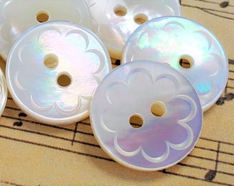 Vintage Mother of Pearl Flower Buttons, Choose Quantity, Carved Shell for Sewing, Knitted Sweaters, Jewelry Beads 15mm 5/8 inch