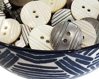 Vintage Mother of Pearl Buttons, Carved Shell for Sewing & Knitting ( 5/8, 3/4, 7/8 inch )