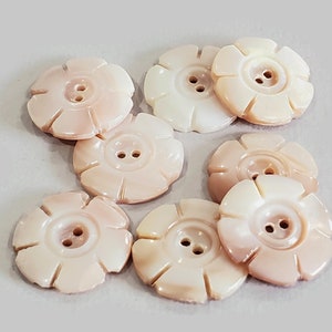 Carved Mother of Pearl Vintage Flower Buttons in White or Fawn, Natural Shell for Sewing, Knitting Sweaters, Jewelry Beads, Embellishements Purple