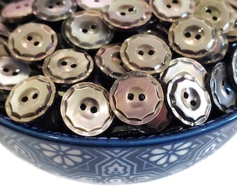 Carved Mother of Pearl Vintage Buttons, Quantity Choice, Warm Smoke Color for Knitting Sweaters, Sewing, Retro Haberdashery, 5/8 inch