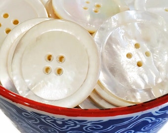 XL Mother of Pearl Vintage Coat Buttons for Sewing, Knitting Sweaters, Upholstery, Jewelry Beads, scant 1 1/2 inch Your Choice of Quantity
