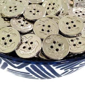Vintage Anchor Buttons for Peacoats, Military Style Silver Metal Sewing Buttons for Knitting, Beads, Menswear, 5/8 inch