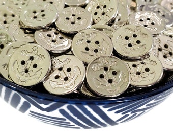 Vintage Anchor Buttons for Peacoats, Military Style Silver Metal Sewing Buttons for Knitting, Beads, Menswear, 5/8 inch