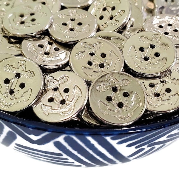 Vintage Anchor Buttons for Peacoats, Military Style Silver Metal Sewing Buttons for Knitting, Beads, Menswear, 5/8 inch