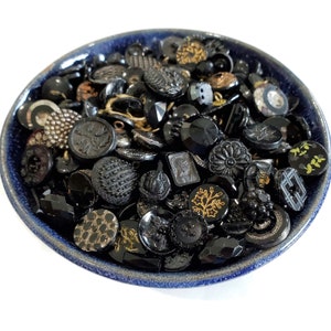 Victorian Antique Glass Button Grab Bag Lot in Your Choice of Quantity, Jet Black Glass for Sewing, Knitting, Steampunk Cosplay image 1