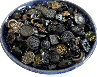 Victorian Antique Glass Button Grab Bag Lot in Your Choice of Quantity, Jet Black Glass for Sewing, Knitting, Steampunk Cosplay