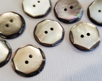 Carved Mother of Pearl Buttons in Octagon Shape, 8 pc Natural Smoke Shell for Sewing & Knitting (scant 3/4 inch)