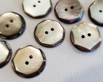 Carved Mother of Pearl Buttons in Octagon Shape, 8 pieces Natural Shell for Sewing, Knitting, Retro Fashion 11/16 inch scant 3/4