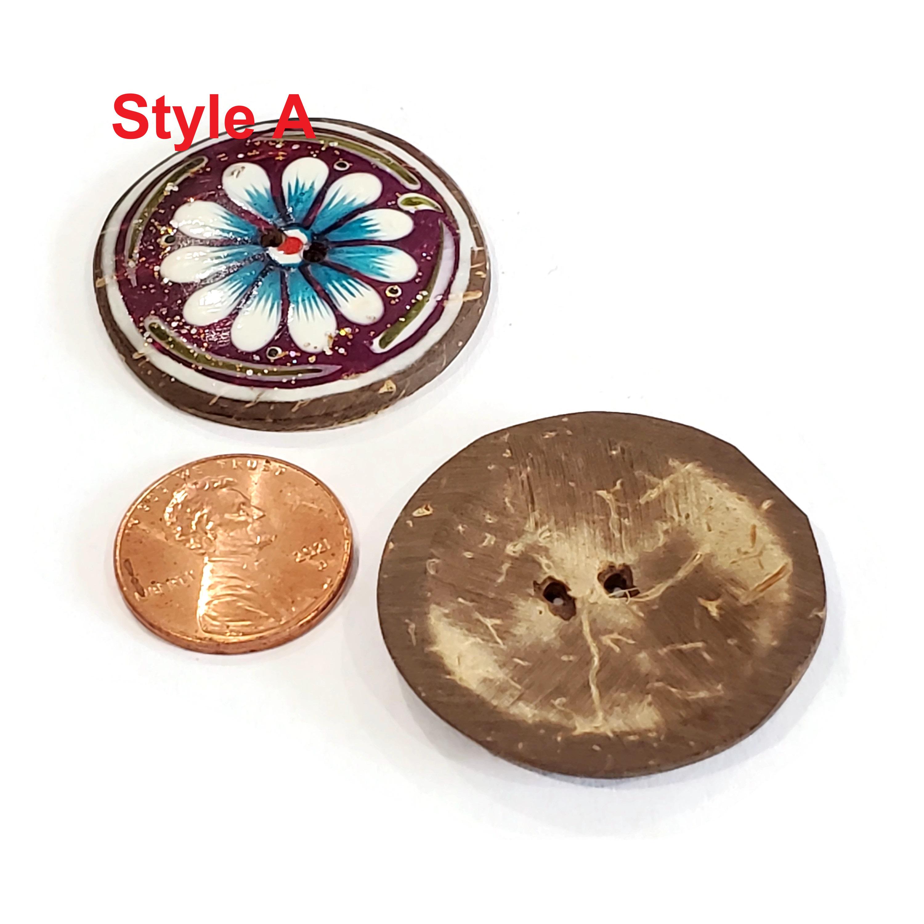 Hand Painted Flowers Coconut Shell Buttons in Your Choice of Styles, 1 ...