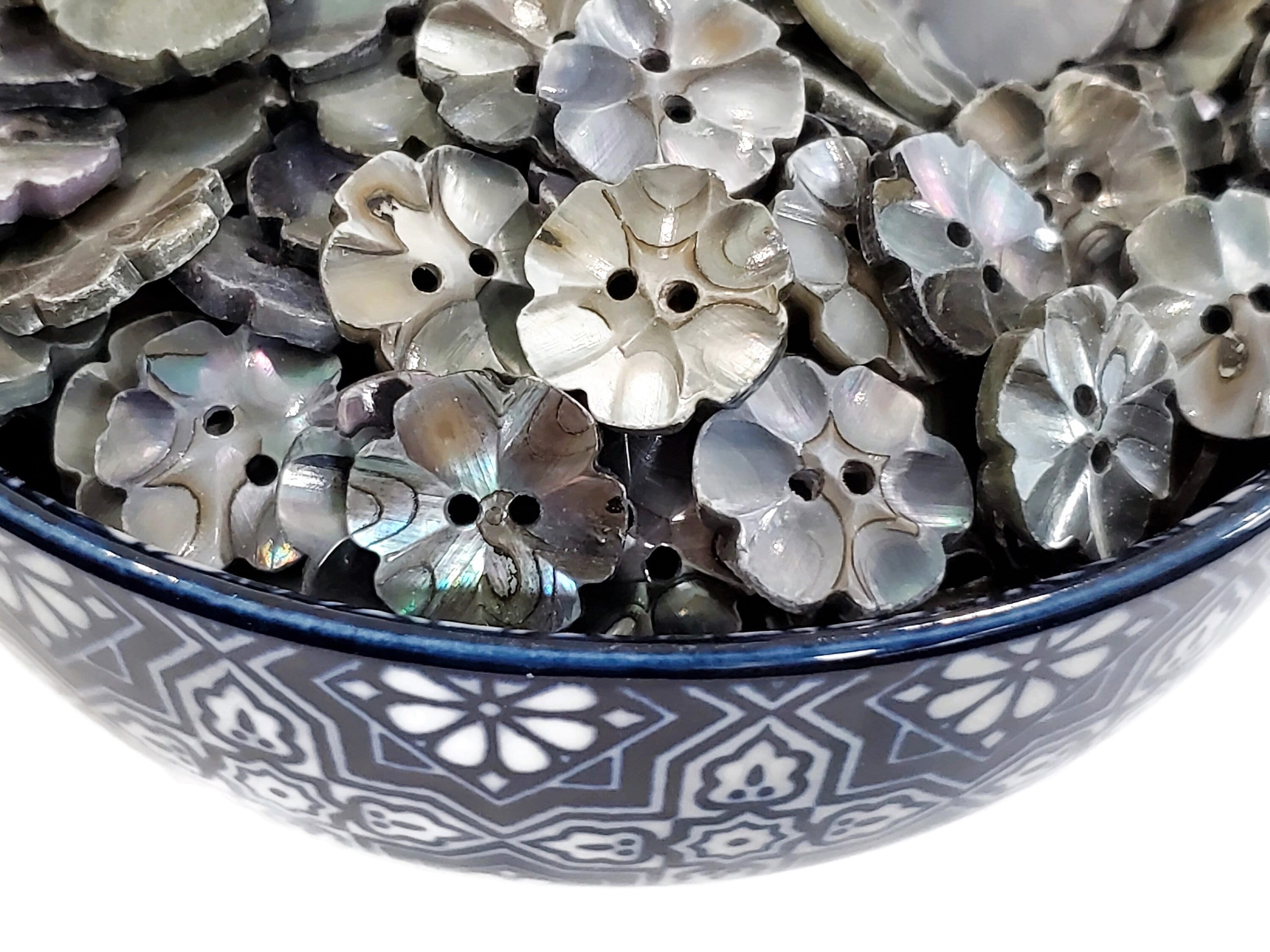 Vintage Shell Flower Buttons, Carved Pearl Sewing Buttons for Knitting or Crafts, 5/8 inch 2 Hole Style, Choose Your Quantity