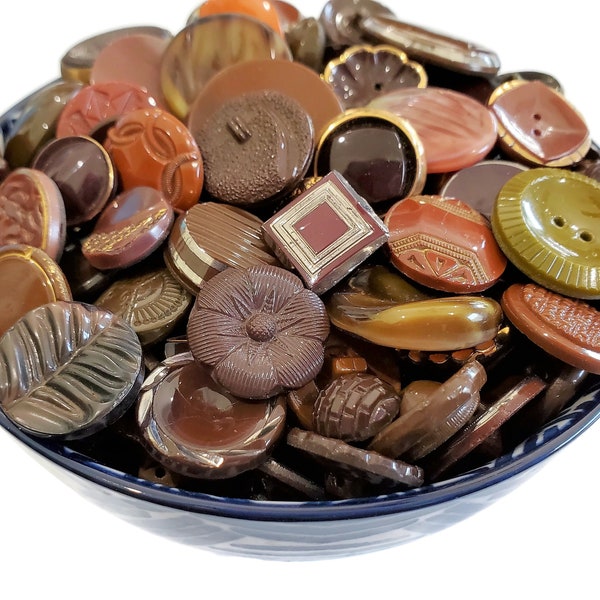 12 Vintage Glass Buttons in Warm Autumn Tones, Grab Bag Lot for Sewing, Knitting, and Jewelry Beads, 3/8 to 7/8 inch