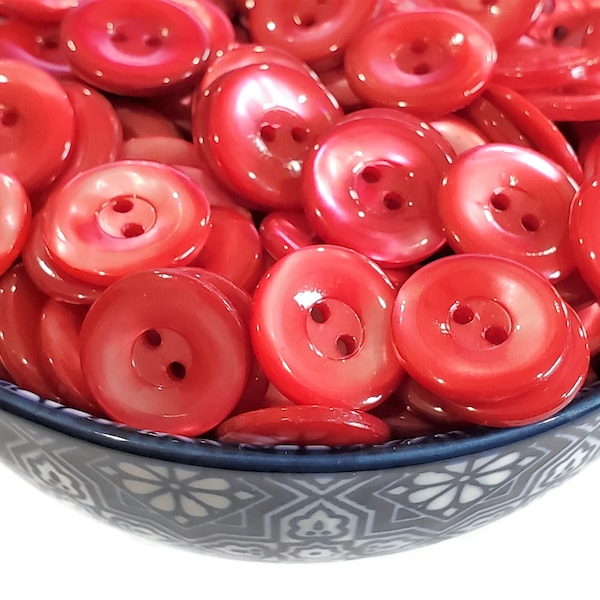 Vintage Mother of Pearl Buttons in Your Choice of Cherry Red or Raspberry Pink, Natural Shell Coat Buttons for Sewing and Knitting, 3/4 inch