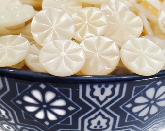 Carved Mother of Pearl Vintage Flower Buttons for Knitting Sweaters, Sewing, Jewelry Beads, scant 1/2 inch