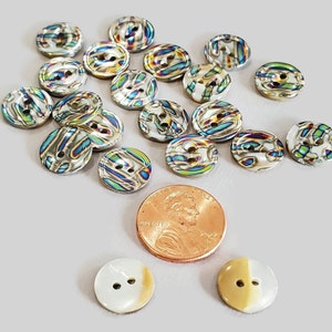 Iridescent Zebra Vintage Buttons, Peacock Striped Mother of Pearl for Sewing, Knitting Sweaters, Jewelry Beads, Style Choices, 6 Pieces 3/8 inch 2-Hole