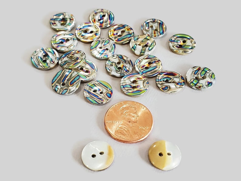 Iridescent Zebra Vintage Buttons, Peacock Striped Mother of Pearl for Sewing, Knitting Sweaters, Jewelry Beads, Style Choices, 6 Pieces 3/8 inch 2-Hole