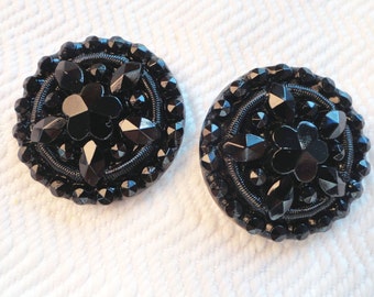 Snowflake Glass Antique Button - Vintage Jet Black in Your Choice of Sizes for Jewelry Beads Sewing Knitting