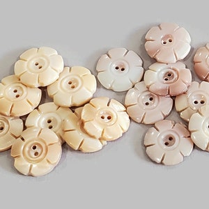 Carved Mother of Pearl Vintage Flower Buttons in White or Fawn, Natural Shell for Sewing, Knitting Sweaters, Jewelry Beads, Embellishements image 8