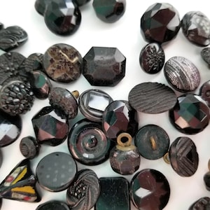 Victorian Antique Glass Button Grab Bag Lot in Your Choice of Quantity, Jet Black Glass for Sewing, Knitting, Steampunk Cosplay image 7