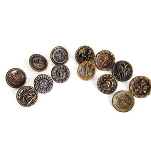 Antique Victorian Metal Picture Buttons in Your Choice of Sets, Authentic 1800s Vintage for Sewing, Knitting, Steampunk Cosplay