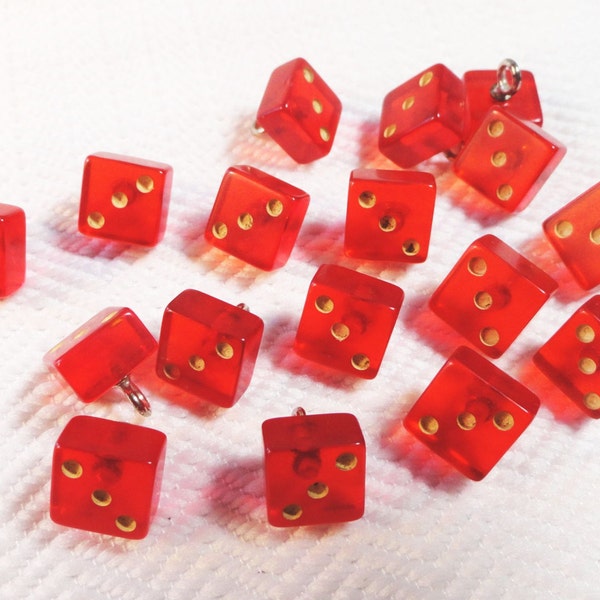 Vintage Bakelite Dice Buttons , Beads, or Charms - 3 in Cherry Red