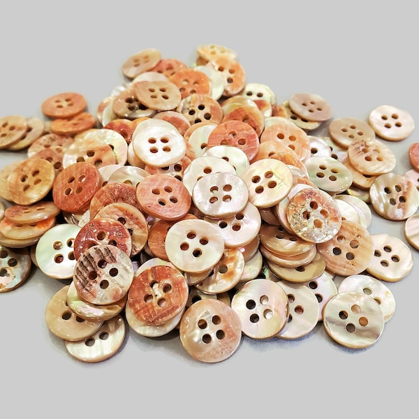 Boutons vintage en ormeau nacre de rare coquillage rouge, boutons de chemise 4 trous à coudre, pulls à tricoter, bijoux en perles 5/8 pouces