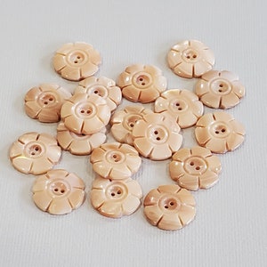 Carved Mother of Pearl Vintage Flower Buttons in White or Fawn, Natural Shell for Sewing, Knitting Sweaters, Jewelry Beads, Embellishements Darker Beige