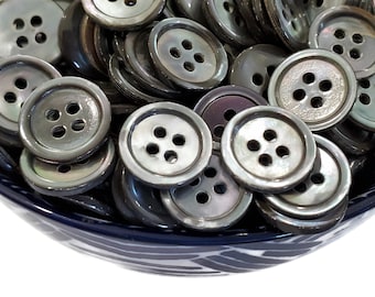 Vintage Mother of Pearl Shirt Buttons Smoke Gray, Quantity Choices, Shell Buttons for Knitting & Sewing, 9/16 inch (scant 5/8)