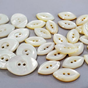 Mother of Pearl Vintage Buttons in Marquise Diamond Shape, Choose Quantity, White Gold or Gray, Buttons for Knitting, Sewing, Beads