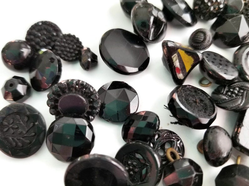 Victorian Antique Glass Button Grab Bag Lot in Your Choice of Quantity, Jet Black Glass for Sewing, Knitting, Steampunk Cosplay image 6