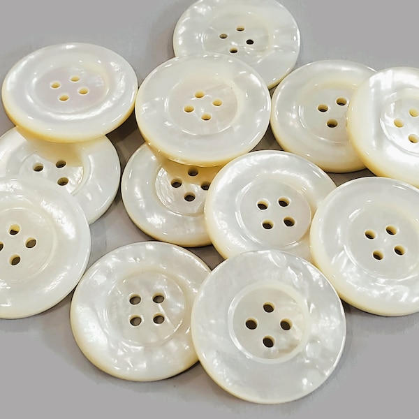Large Mother of Pearl Vintage Coat Buttons, Excellent Quality Thick Shell with Sheen, Size Choices