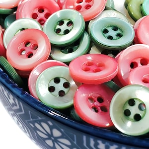 Vintage Mother of Pearl Shirt Buttons in Pink or Mint Green - 4-Hole Buttons for Sewing & Knitting Baby Sweaters - 12mm 1/2 inch