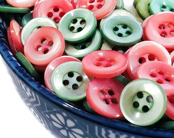 Vintage pärlemorknappar: Rosa och mintgrön, 12 mm syknappar