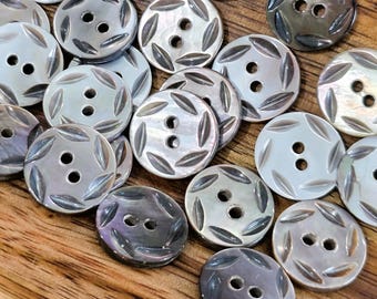 Carved Mother of Pearl Vintage Shirt Buttons for Sewing & Knitting (scant 5/8 inch, 14.5mm)