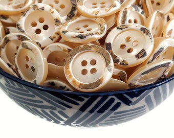 Shell Vintage Buttons with Natural Rim, Mother of Pearl Coat Buttons for Sewing, Knitting, or Jewelry Beads, 3/4 inch