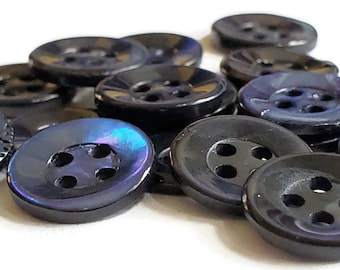 Navy Mother of Pearl Vintage Buttons, Choose Quantity, 4 Hole Shell Buttons for Sewing and Knitting, 1/2 or 3/8 inch