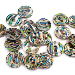 Iridescent Zebra Vintage Buttons, Peacock Striped Mother of Pearl for Sewing, Knitting Sweaters, Jewelry Beads, Style Choices, 6 Pieces image 4