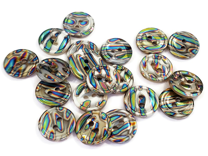 Iridescent Zebra Vintage Buttons, Peacock Striped Mother of Pearl for Sewing, Knitting Sweaters, Jewelry Beads, Style Choices, 6 Pieces image 4