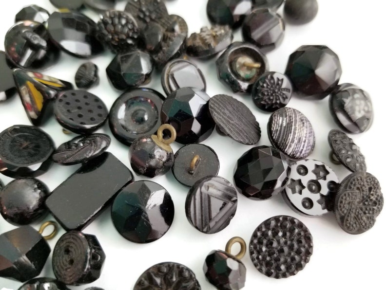 Victorian Antique Glass Button Grab Bag Lot in Your Choice of Quantity, Jet Black Glass for Sewing, Knitting, Steampunk Cosplay image 5