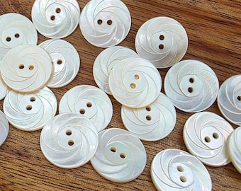 Vintage Mother of Pearl Buttons: Carved Swirls, 3/4 inch (19mm) Natural Shell