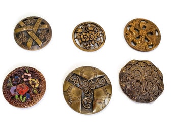 Antique Victorian Brass Buttons in Your Choice of Pierced Styles, 1800s Coat Buttons for Sewing, Knitting, Steampunk Cosplay, Jewelry